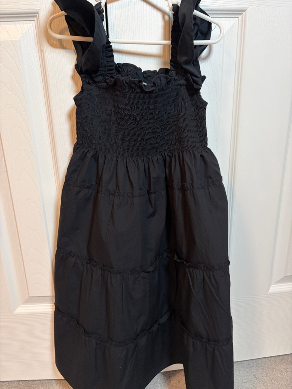 Quince Black Ruffled Strap Tiered Girls Dress